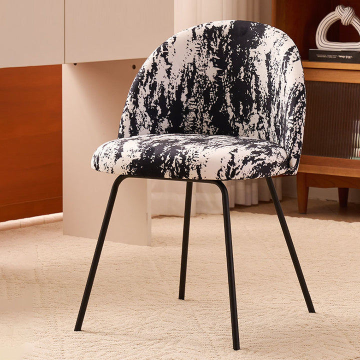 Contemporary Creative Curved Printed Fabric Upholstered Iron Legs Wood Board Vanity Stool Backrest For Bedroom