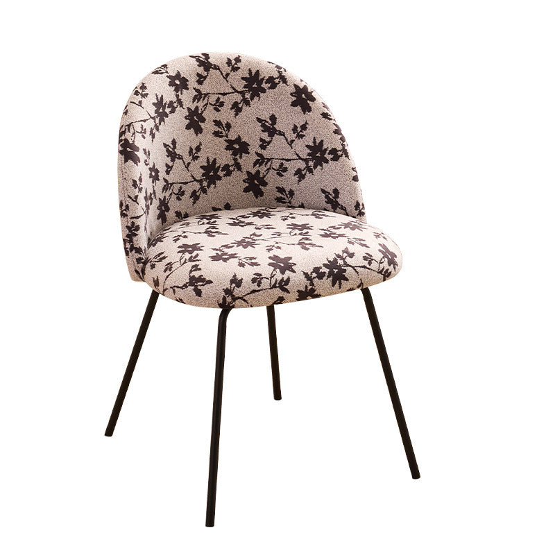 Contemporary Creative Curved Printed Fabric Upholstered Iron Legs Wood Board Vanity Stool Backrest For Bedroom