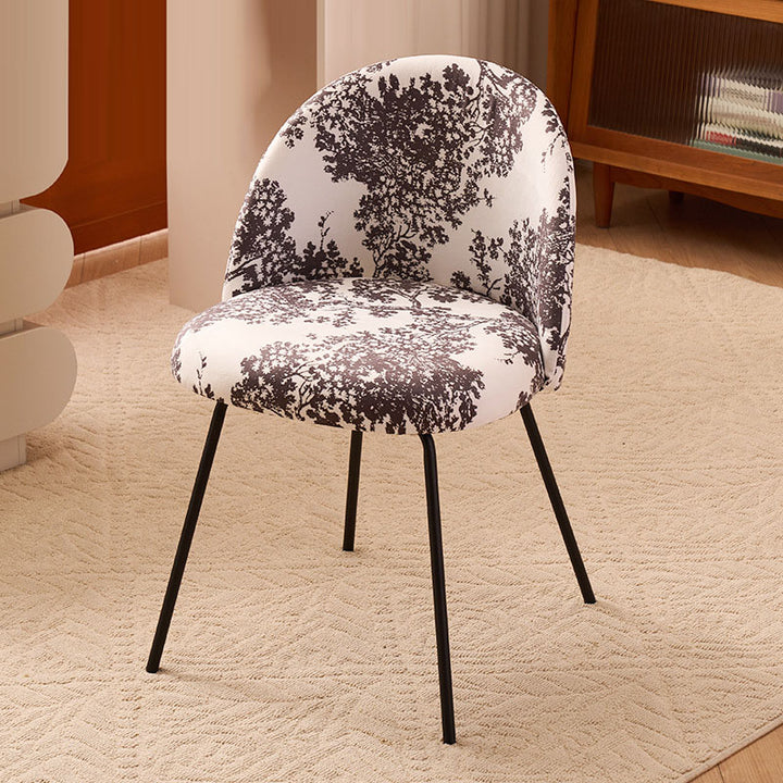 Contemporary Creative Curved Printed Fabric Upholstered Iron Legs Wood Board Vanity Stool Backrest For Bedroom