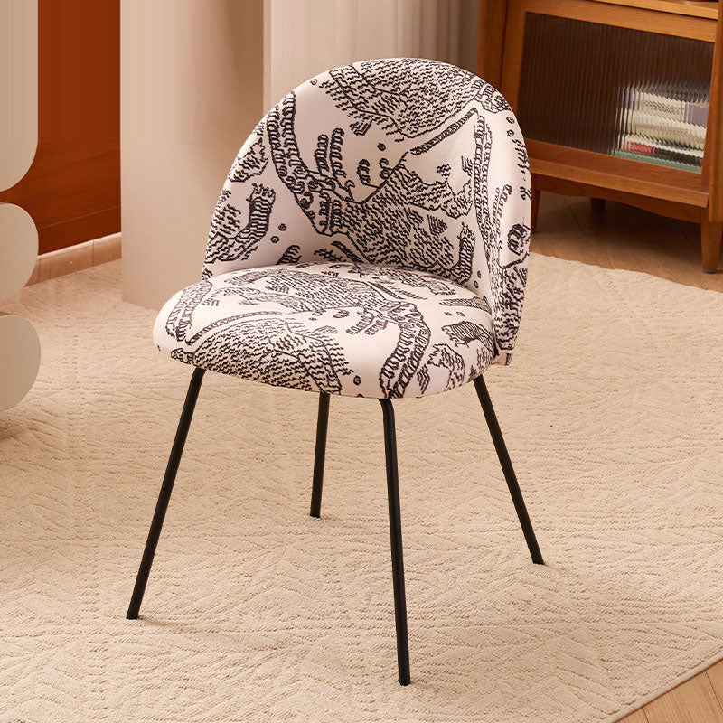 Contemporary Creative Curved Printed Fabric Upholstered Iron Legs Wood Board Vanity Stool Backrest For Bedroom