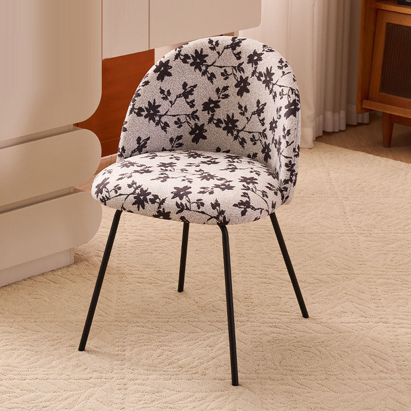 Contemporary Creative Curved Printed Fabric Upholstered Iron Legs Wood Board Vanity Stool Backrest For Bedroom