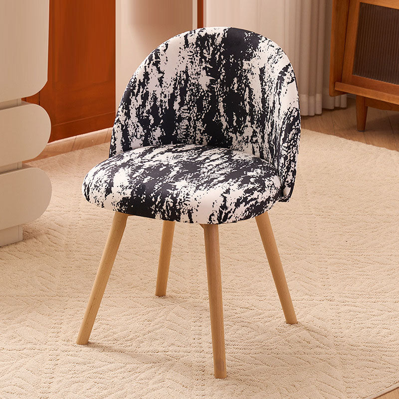 Contemporary Creative Curved Printed Fabric Upholstered Iron Legs Wood Board Vanity Stool Backrest For Bedroom