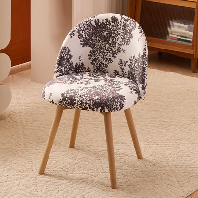 Tabouret de vanité contemporain créatif incurvé imprimé en flanelle avec dossier et pieds en bois massif pour chambre 