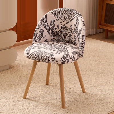 Tabouret de vanité contemporain créatif incurvé imprimé en flanelle avec dossier et pieds en bois massif pour chambre 