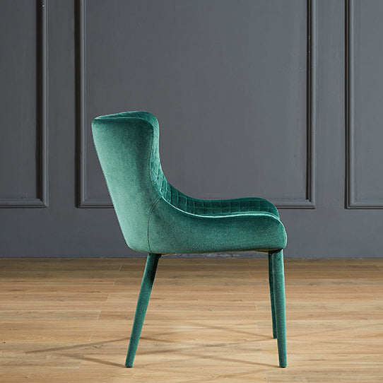 Silla de comedor contemporánea de lujo cuadrada de terciopelo con marco de madera maciza y respaldo de ala para comedor 