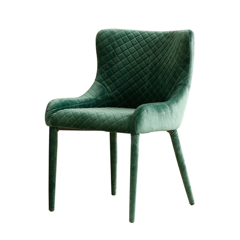 Silla de comedor contemporánea de lujo cuadrada de terciopelo con marco de madera maciza y respaldo de ala para comedor 