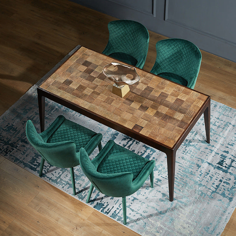 Silla de comedor contemporánea de lujo cuadrada de terciopelo con marco de madera maciza y respaldo de ala para comedor 