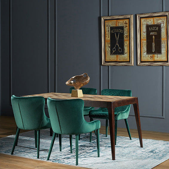 Silla de comedor contemporánea de lujo cuadrada de terciopelo con marco de madera maciza y respaldo de ala para comedor 