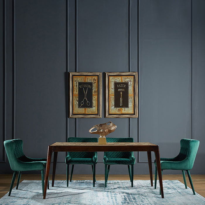 Silla de comedor contemporánea de lujo cuadrada de terciopelo con marco de madera maciza y respaldo de ala para comedor 