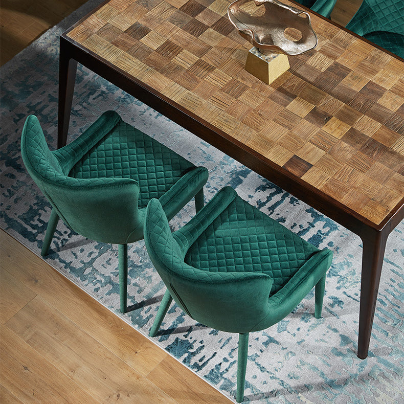 Silla de comedor contemporánea de lujo cuadrada de terciopelo con marco de madera maciza y respaldo de ala para comedor 