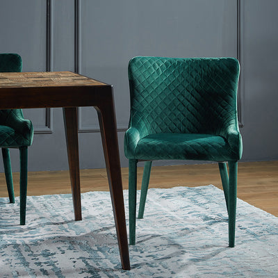 Silla de comedor contemporánea de lujo cuadrada de terciopelo con marco de madera maciza y respaldo de ala para comedor 