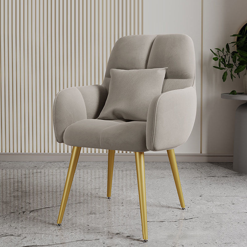 Contemporary Luxury Square Velvet Upholstered Metal Vanity Stool Pillow Backrest Armrest For Bedroom