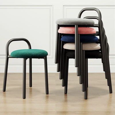 Contemporary Scandinavian Round Velvet Metal Frame Vanity Stool Low Back For Bedroom