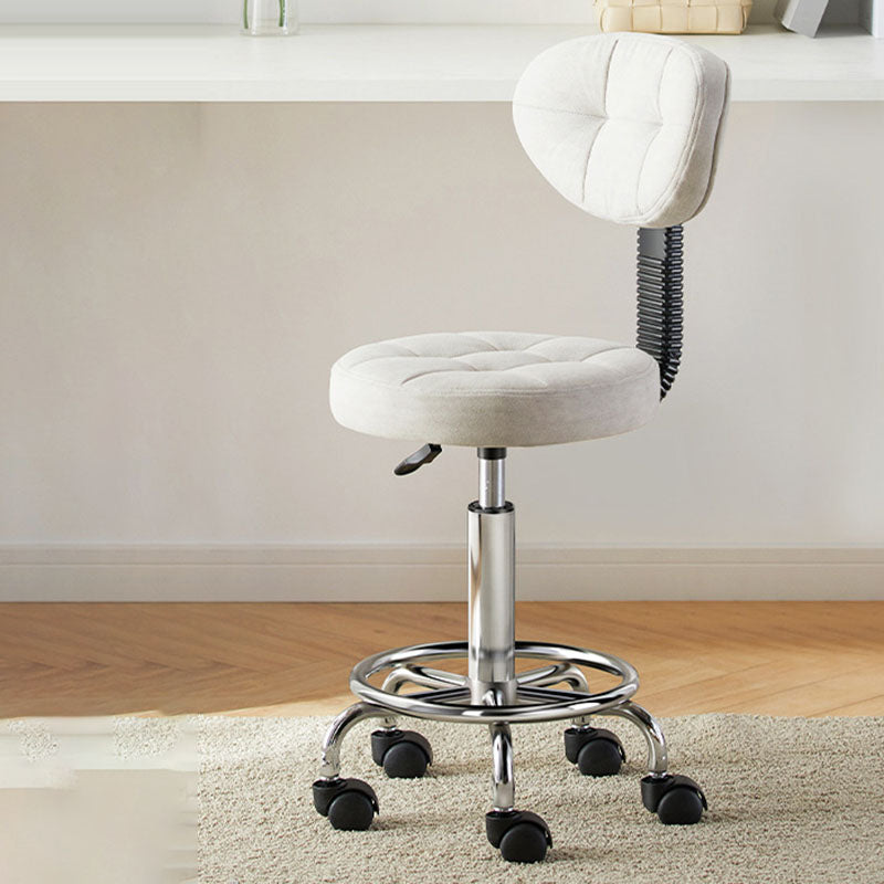 Taburete de bar ajustable en altura con respaldo y reposapiés de metal giratorio de cuero sintético redondo de simplicidad contemporánea para el comedor 