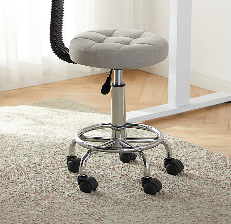 Taburete de bar ajustable en altura con respaldo y reposapiés de metal giratorio de cuero sintético redondo de simplicidad contemporánea para el comedor 