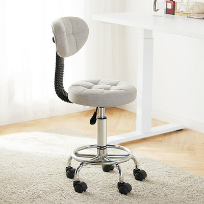 Taburete de bar ajustable en altura con respaldo y reposapiés de metal giratorio de cuero sintético redondo de simplicidad contemporánea para el comedor 