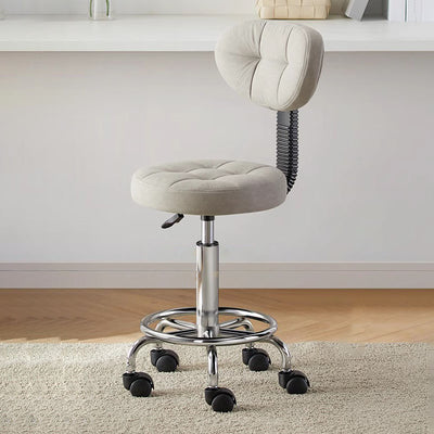 Taburete de bar ajustable en altura con respaldo y reposapiés de metal giratorio de cuero sintético redondo de simplicidad contemporánea para el comedor 