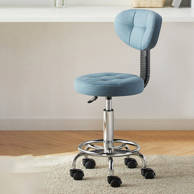 Taburete de bar ajustable en altura con respaldo y reposapiés de metal giratorio de cuero sintético redondo de simplicidad contemporánea para el comedor 