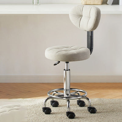 Taburete de bar ajustable en altura con respaldo y reposapiés de metal giratorio de cuero sintético redondo de simplicidad contemporánea para el comedor 