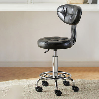 Taburete de bar ajustable en altura con respaldo y reposapiés de metal giratorio de cuero sintético redondo de simplicidad contemporánea para el comedor 