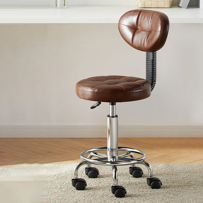 Taburete de bar ajustable en altura con respaldo y reposapiés de metal giratorio de cuero sintético redondo de simplicidad contemporánea para el comedor 