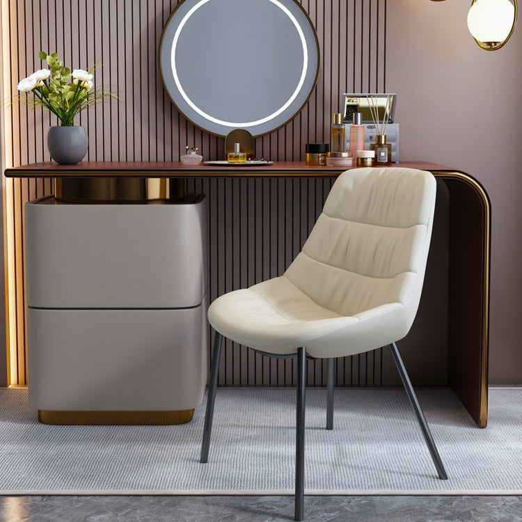 Contemporary Scandinavian Curved Leather Upholstered Metal Vanity Stool Backrest For Bedroom