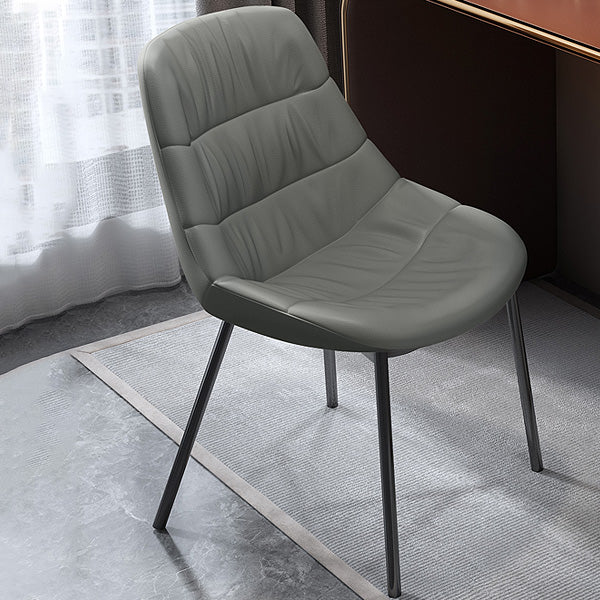 Contemporary Scandinavian Curved Leather Upholstered Metal Vanity Stool Backrest For Bedroom