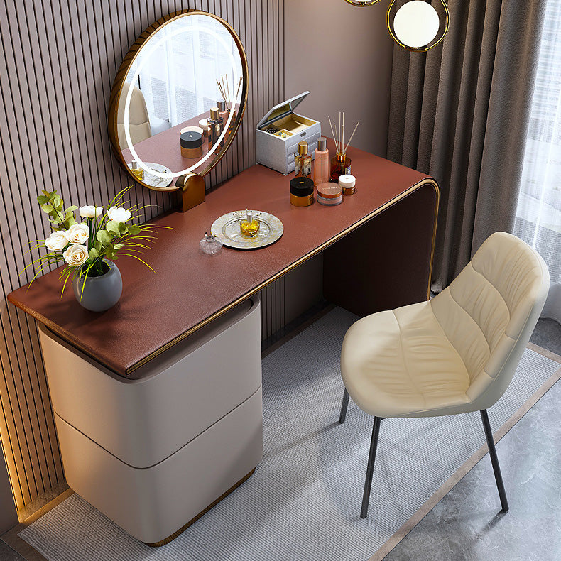 Contemporary Scandinavian Curved Leather Upholstered Metal Vanity Stool Backrest For Bedroom