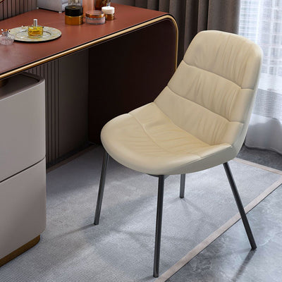 Contemporary Scandinavian Curved Leather Upholstered Metal Vanity Stool Backrest For Bedroom