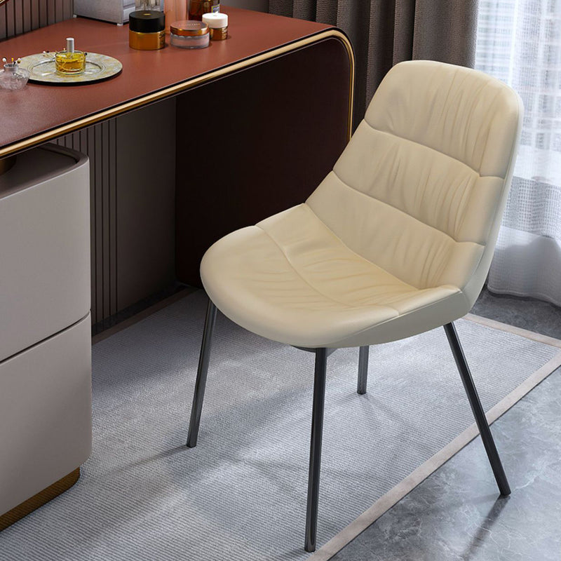 Contemporary Scandinavian Curved Leather Upholstered Metal Vanity Stool Backrest For Bedroom