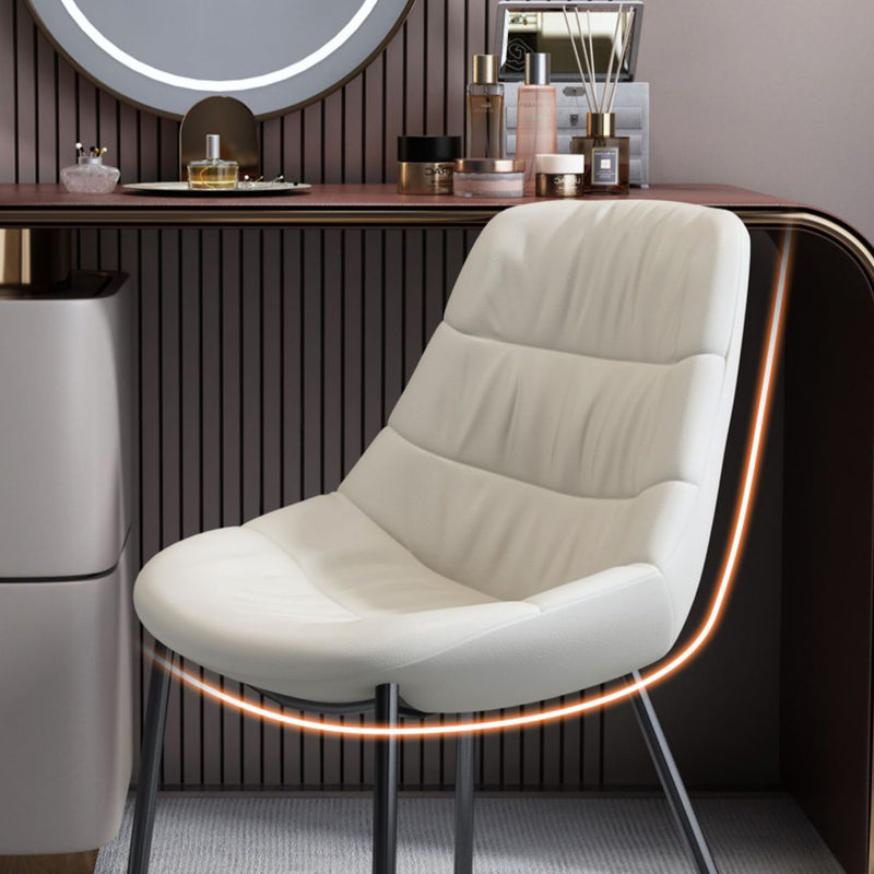 Contemporary Scandinavian Curved Leather Upholstered Metal Vanity Stool Backrest For Bedroom