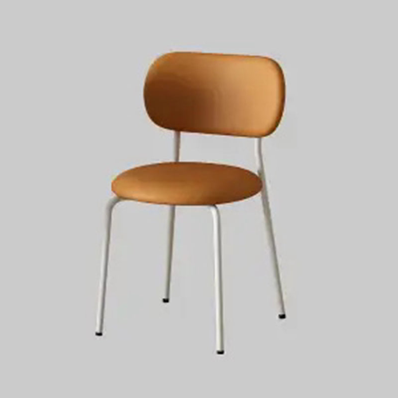 Contemporary Scandinavian Round Leather Iron Legs Stackable Dining Chair Backrest For Dining Room