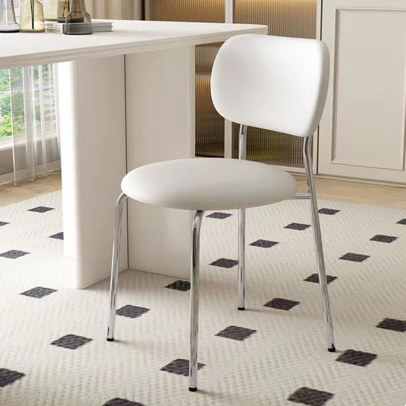 Contemporary Scandinavian Round Leather Iron Legs Stackable Dining Chair Backrest For Dining Room