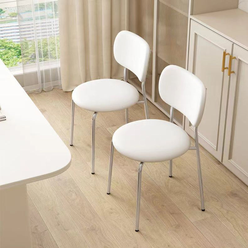 Contemporary Scandinavian Round Leather Iron Legs Stackable Dining Chair Backrest For Dining Room