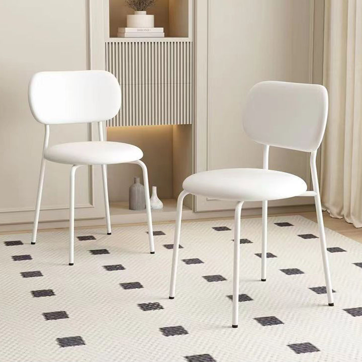 Contemporary Scandinavian Round Faux Leather Carbon Steel Legs Stackable Dining Chair Backrest For Dining Room