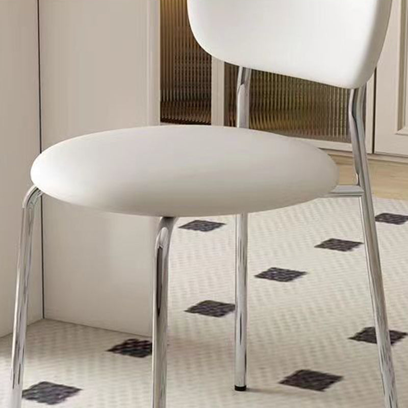 Contemporary Scandinavian Round Leather Iron Legs Stackable Dining Chair Backrest For Dining Room