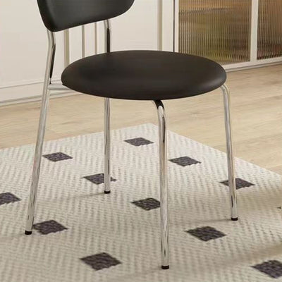 Contemporary Scandinavian Round Leather Iron Legs Stackable Dining Chair Backrest For Dining Room