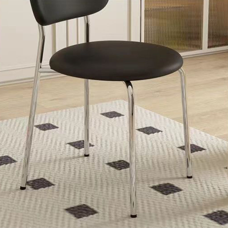 Contemporary Scandinavian Round Leather Iron Legs Stackable Dining Chair Backrest For Dining Room