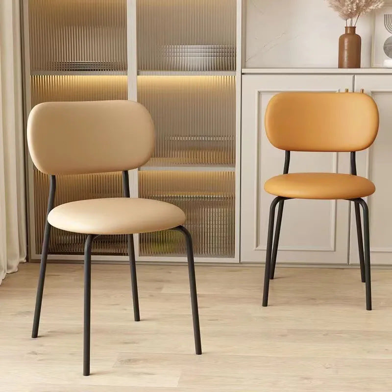 Contemporary Scandinavian Round Leather Iron Legs Stackable Dining Chair Backrest For Dining Room