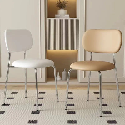 Contemporary Scandinavian Round Leather Iron Legs Stackable Dining Chair Backrest For Dining Room