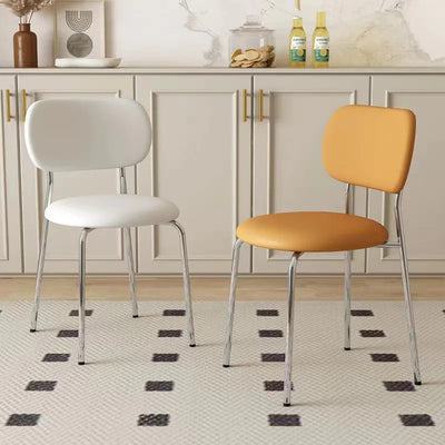 Contemporary Scandinavian Round Leather Iron Legs Stackable Dining Chair Backrest For Dining Room