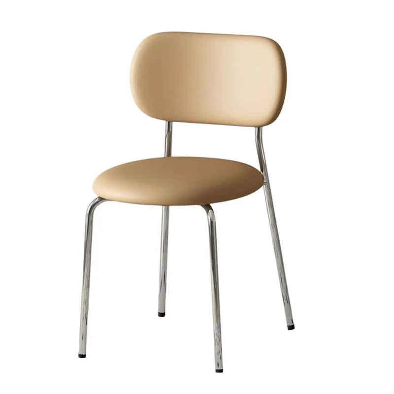 Contemporary Scandinavian Round Leather Iron Legs Stackable Dining Chair Backrest For Dining Room