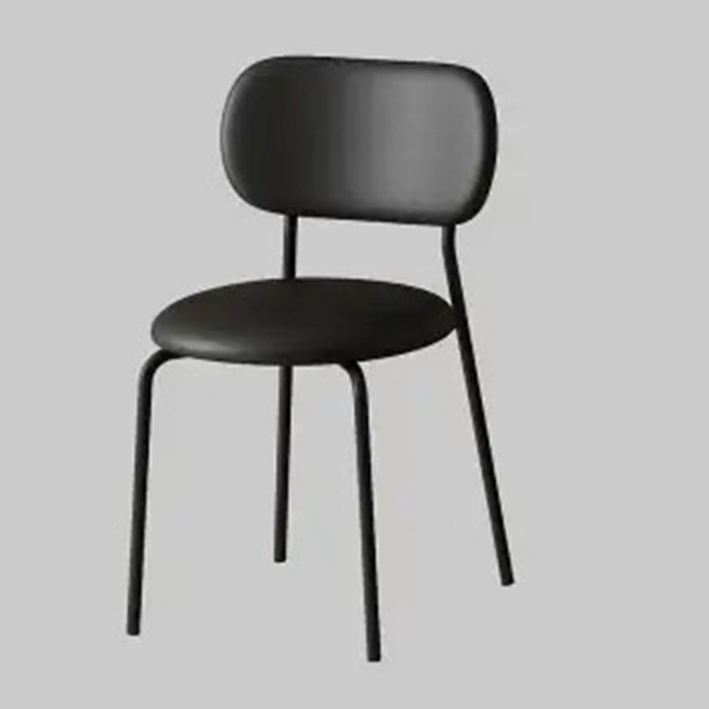 Contemporary Scandinavian Round Leather Iron Legs Stackable Dining Chair Backrest For Dining Room