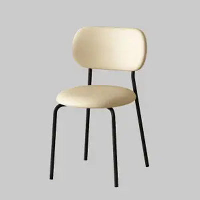 Contemporary Scandinavian Round Leather Iron Legs Stackable Dining Chair Backrest For Dining Room