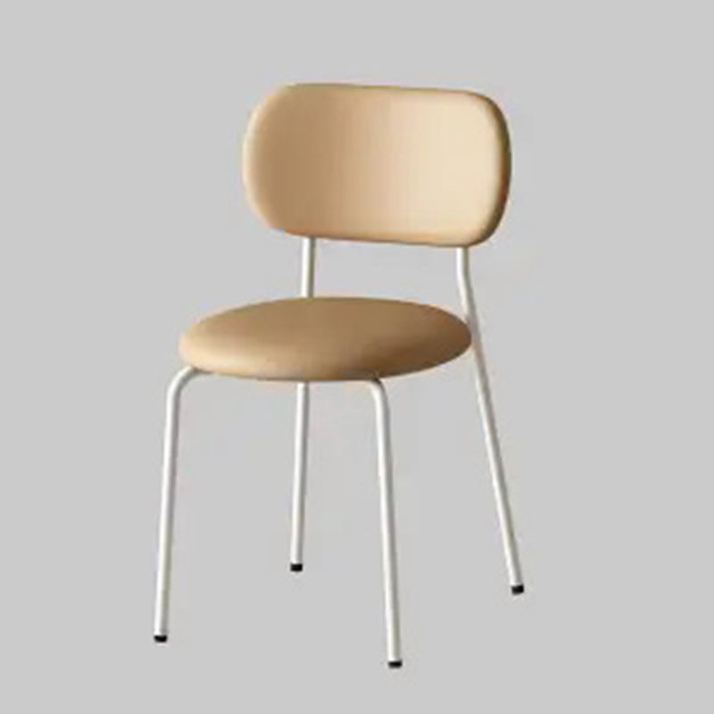 Contemporary Scandinavian Round Leather Iron Legs Stackable Dining Chair Backrest For Dining Room