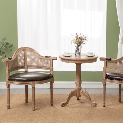 Silla de comedor de madera maciza tapizada en cuero genuino europeo tradicional con respaldo arqueado para comedor 