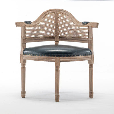 Silla de comedor de madera maciza tapizada en cuero genuino europeo tradicional con respaldo arqueado para comedor 
