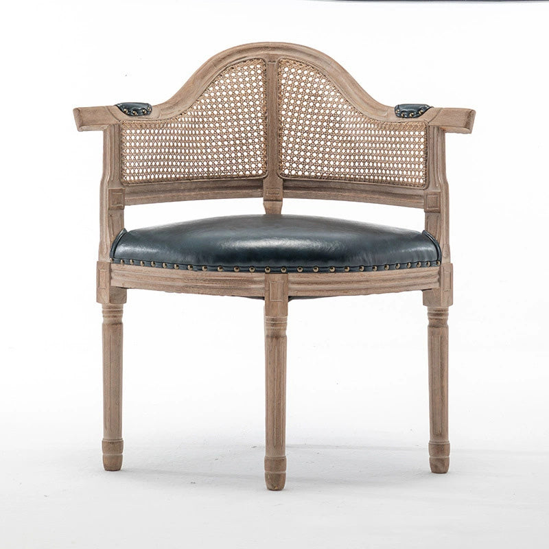 Silla de comedor de madera maciza tapizada en cuero genuino europeo tradicional con respaldo arqueado para comedor 