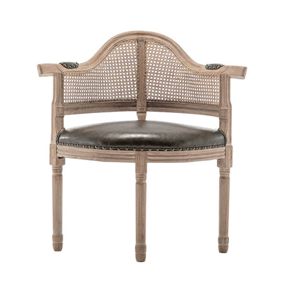 Silla de comedor de madera maciza tapizada en cuero genuino europeo tradicional con respaldo arqueado para comedor 
