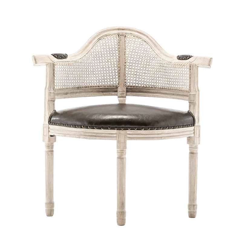 Chaise de salle à manger en cuir véritable européen traditionnel en bois massif avec dossier arc pour salle à manger 